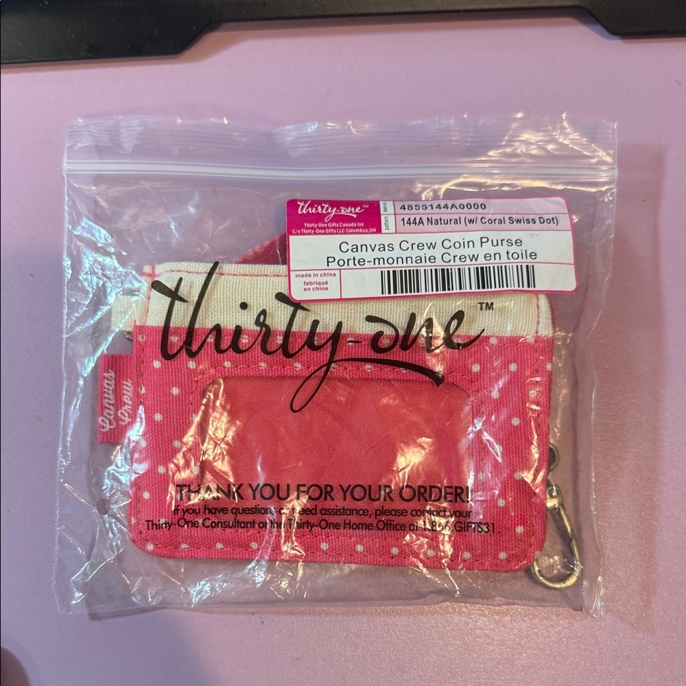 Thirty-One Coral Canvas Coin Purse